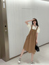 紫涵（ZIHAN）夏季休閑背帶裙套裝文藝森系寬松連衣裙簡(jiǎn)約百搭小個(gè)子 卡其 M 曬單實(shí)拍圖