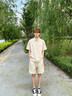 LOMBT老錢風(fēng)亞麻短袖T恤男夏季涼感上衣透氣寬松百搭Polo衫MT18淺米色L 曬單實拍圖
