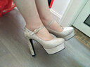 貝蘭思琦 春秋季時(shí)尚水鉆厚底防水臺粗跟單鞋女鞋一字扣高跟鞋8322 金色 37 曬單實(shí)拍圖
