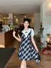 衣圖雅連衣裙女2026夏季新款學生復古假兩件格紋娃娃領寬松女生衣服裙子 格子裙 均碼 【可備注碼數】 曬單實拍圖