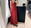 允橘紅色連衣裙女夏裙子吊帶高級(jí)感2026夏季新款韓系穿搭海邊度假長(zhǎng)裙 法式復(fù)古紅色波點(diǎn)掛脖連衣裙 S 建議80-100斤 曬單實(shí)拍圖