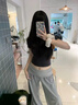 棉致瑜伽翻邊闊腿休閑褲子女款夏季小個子高腰顯瘦慵懶風直筒運動褲 660灰色【常規款高品質】 L 106-120斤 曬單實拍圖