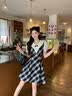 衣圖雅連衣裙女2026夏季新款學生復古假兩件格紋娃娃領寬松女生衣服裙子 格子裙 均碼 【可備注碼數】 曬單實拍圖