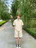 LOMBT老錢風(fēng)亞麻短袖T恤男夏季涼感上衣透氣寬松百搭Polo衫MT18淺米色L 曬單實拍圖