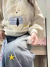 衣然呈品美式復(fù)古星星闊腿牛仔褲女士夏季新款寬松顯瘦直筒休閑拖地褲子女 藍色 M 【建議100-110斤】 曬單實拍圖