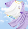 纖絲鳥(niǎo)兒童睡衣夏季薄款男女童家居服套裝透氣舒適中小童衣服 彩虹小兔 曬單實(shí)拍圖