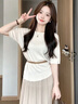 唐菓蜜連衣裙女夏季2026年新款女裝韓系時尚氣質溫柔通勤風顯瘦套裝裙子 杏色上衣+卡其裙子 M 曬單實拍圖