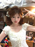 哈魯?shù)咸鹈啦c(diǎn)花邊短袖T恤女韓系溫柔修身假兩件綁帶帶飄帶泡泡袖上衣 杏色 （帶飄帶） XL （100-120斤） 曬單實(shí)拍圖