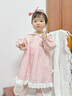幼歌（YOUGE）嬰幼兒早春新款高級海軍領(lǐng)連衣裙粉白浪漫柔軟格紋裙潮 粉色 80 cm 曬單實(shí)拍圖