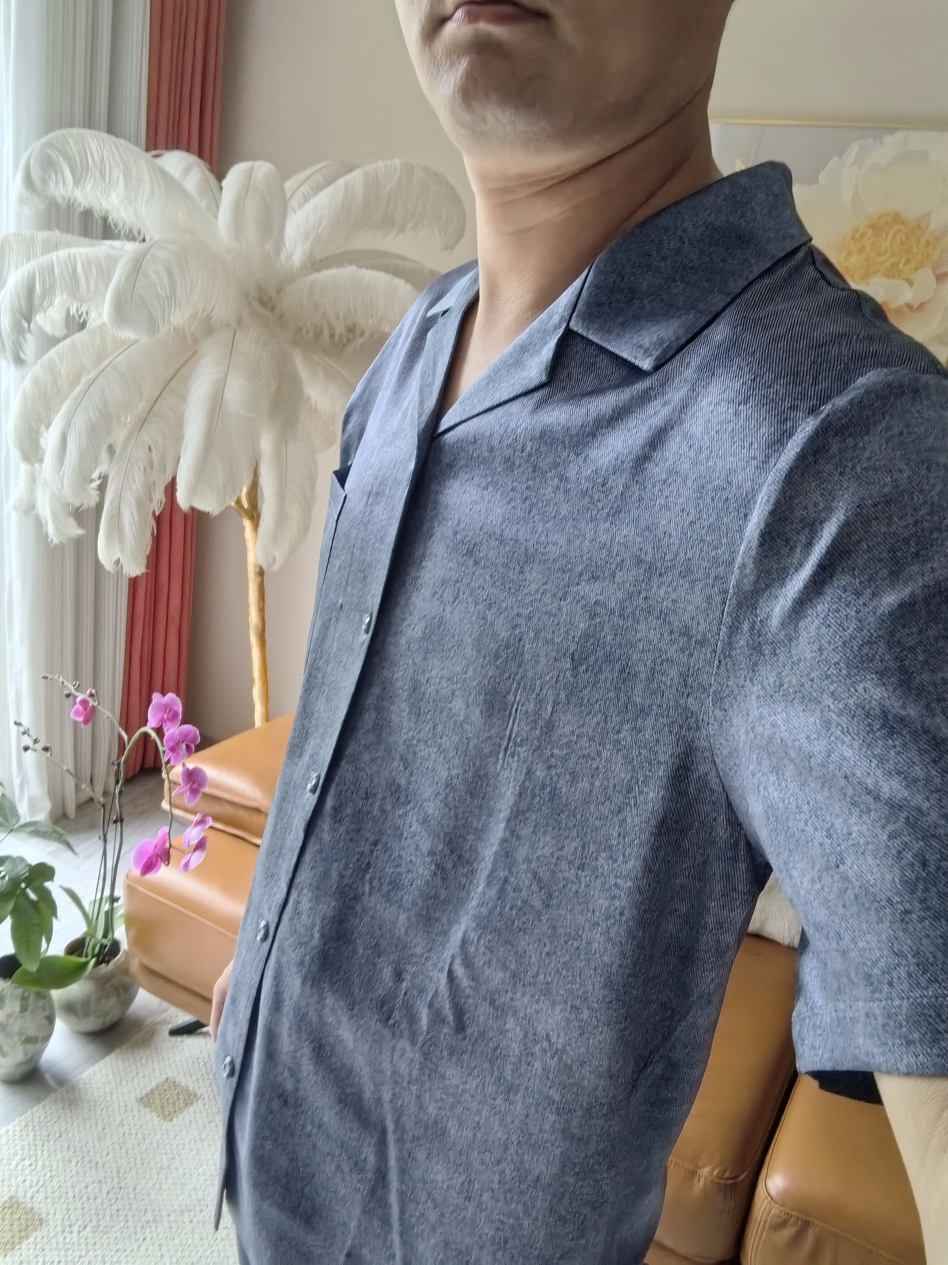 愛慕先生【商場同款】睡衣套裝男春新品彈力真絲牛仔印花家居套裝NS43N042 牛仔印花YH8 2XL 180B 曬單實拍圖