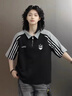 LDBE三條杠拼接polo領短袖t恤女夏季寬松美式復古半拉鏈翻領體恤上衣 黑色 L 100-120斤 曬單實拍圖
