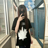 馳桓國潮牌輕奢新款D2楓葉印花黑白寬松短袖T恤男女學(xué)生休閑ins上衣服 黑色 （短袖專柜品質(zhì)） XL 曬單實(shí)拍圖