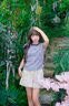 拉夏貝爾撞色圓領正肩條紋短袖t恤女減齡洋氣小飛袖針織上衣 綠色條紋 M 曬單實拍圖