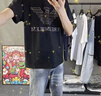 FALAMAONE潮牌同款老鷹字母燙鉆t恤社會精神小伙修身百搭短袖夏季圓領套頭 FYH896黑 L (100-120斤) 曬單實拍圖