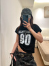 佐敘美式復古做舊黑色短袖t恤女夏季設計感高街潮牌街舞運動短款上衣 黑色 L （80-100斤） 曬單實拍圖