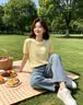 拉夏貝爾溫柔風鏤空針織短袖t恤女夏季2026新款韓版修身顯瘦上衣 黃色 S 曬單實拍圖
