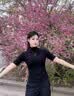 南木熊小高領短袖T恤女春秋半袖打底衫修身顯瘦美式辣妹黑色新款基礎款 黑色L【105-115斤】 曬單實拍圖