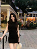 羅蒙（ROMON）黑色包臀裙女夏2026新款緊身性感純欲后媽裙子修身掐腰短款連衣裙 黑色【小圓領常規款】 S 曬單實拍圖