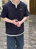 馬克華菲純棉短袖男T恤夏季復古潮牌親膚透氣假兩件V領半袖體恤 藏青 XL 曬單實拍圖