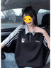LDBE三條杠拼接polo領短袖t恤女夏季寬松美式復古半拉鏈翻領體恤上衣 黑色 M 80-100斤 曬單實拍圖
