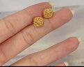中國珠寶足金拉絲小方糖耳釘女款黃金繞線耳飾品七夕情人節禮物送女友老婆 足金小方糖耳釘+品牌禮盒 金重約1.4g 曬單實拍圖
