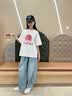 兜兜王國女童套裝夏季2026新款大童洋氣韓版t恤夏裝女孩牛仔闊腿褲兩件套 粉色 【短袖+牛仔褲】兩件套 150 曬單實拍圖