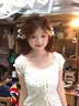 哈魯?shù)咸鹈啦c(diǎn)花邊短袖T恤女韓系溫柔修身假兩件綁帶帶飄帶泡泡袖上衣 杏色 （帶飄帶） XL （100-120斤） 曬單實(shí)拍圖