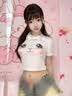 大眼睛衣服皮卡丘夏動漫美少女可愛卡通短袖t恤女高腰緊身顯胸 粉眼睛 M 曬單實拍圖