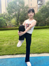 英氏（YEEHOO）女童喇叭褲兒童褲子中大童裝速干運(yùn)動(dòng)褲防曬瑜伽褲夏 深藍(lán)  140  曬單實(shí)拍圖