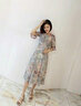 ZXEGI100%桑蠶絲真絲女士高端連衣裙中長(cháng)款印花時(shí)尚減齡印花裙子 花色 XL 曬單實(shí)拍圖