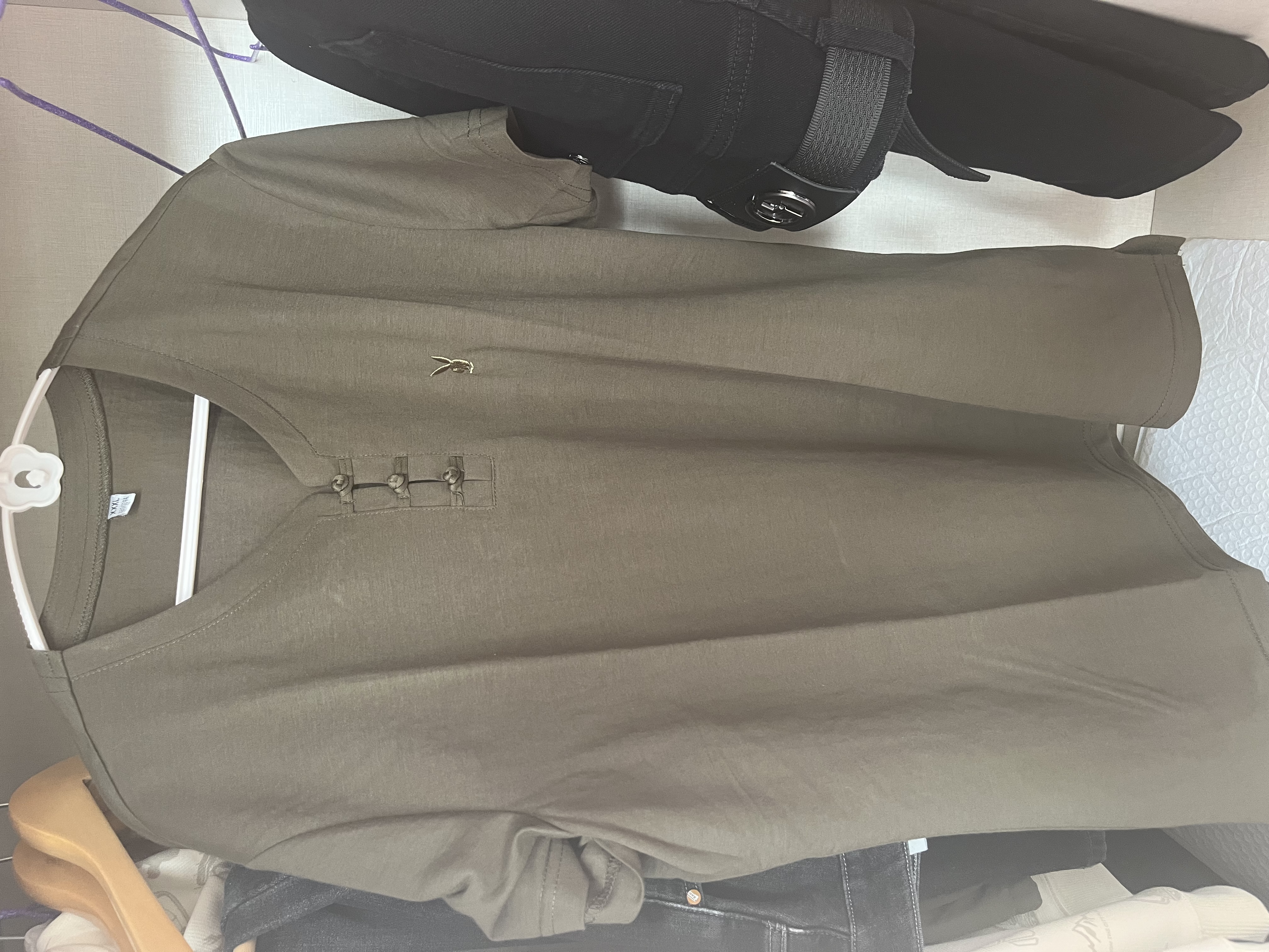 花花公子（PLAYBOY）短袖T恤男夏季男士潮流V領(lǐng)半袖棉麻衣服中國風男裝 綠色 3XL  曬單實拍圖