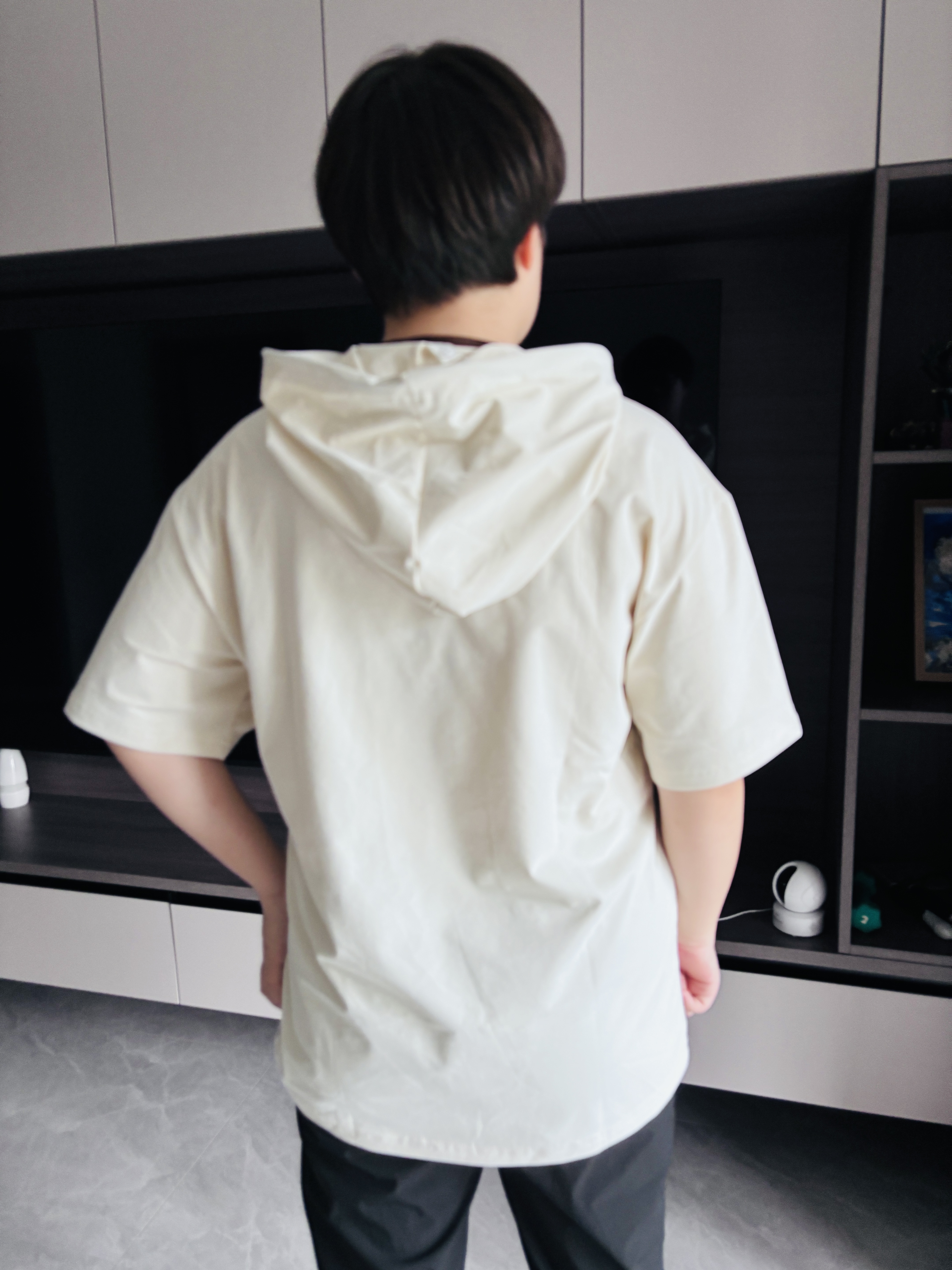 :CHOCOOLATE it連帽短袖上衣男夏季薄款百搭寬松休閑半袖帽衫T恤男 金沙杏色  L 【建議125-140斤】 曬單實拍圖