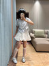 拉夏貝爾Polo領格子短袖襯衫女夏2026新款小清新抽繩掐腰T恤上衣 藍色 S 曬單實拍圖