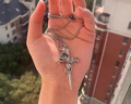 JEA·ANGEL七夕情人節禮物玫瑰十字架鈦鋼項鏈男款潮小眾吊墜復古長款毛衣鏈 荊棘玫瑰十字架項鏈 曬單實拍圖