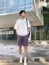 名創優品（MINISO）美式運動套裝男夏季新款純棉休閑短袖短褲潮流痞帥穿搭一整套衣服 白色(新奇點子胸標)+極光紫(純色) L /175(正品保障) 曬單實拍圖