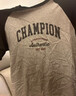 Champion冠軍短袖插肩袖圓領(lǐng)夏季新款刺繡純棉T恤撞色拼接潮牌 灰色藍色拼接 L 【尺碼偏大】 曬單實拍圖