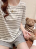 另塵韓系條紋莫代爾睡衣女士夏季2026新款甜美簡約短袖短褲家居服套裝 A22692 條紋 L 曬單實拍圖