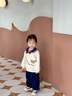幼歌（YOUGE）寶寶秋季新款長(cháng)袖撞色小熊衛衣寬松百搭短裙學(xué)院風(fēng)套裝 米白色上衣 90 cm 曬單實(shí)拍圖