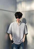 貓人短袖T恤男士夏季簡約寬松V領上衣戶外休閑潮流半袖 炭石黑 XL 曬單實拍圖
