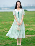 方糖姑娘青春少女連衣裙初中學生夏季新款高中女生夏裝女大童15歲甜美仙女 23276LX淺綠色連衣裙 S 曬單實拍圖