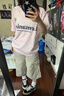 LDBE美式潮流滿印星星短袖T恤男女同款2026夏季新款V領球衣球服上衣 粉色 L 100-120斤 曬單實拍圖