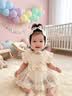 蘭咖小熊（Lan Ka xiao xiong）蘭咖小熊嬰幼兒寶寶爬爬服外出服女孩洋氣連衣裙寶寶公主裙子紗裙 梔子花開-法式蕾絲嬰兒連衣裙 含帽子 90cm （12-18個月寶寶） 曬單實拍圖