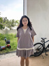 MsShe【運動假兩件裙褲套裝】大碼女裝2026夏裝胖mm連帽速干上衣短褲 【短袖+褲子】風信紫色 3XL 現貨 曬單實拍圖