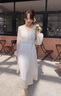 她芙（tafu）品牌女裝法式雪紡連衣裙女2026春秋新款收腰顯瘦溫柔風(fēng)V領(lǐng)中長(cháng)裙 米白色 M 曬單實(shí)拍圖