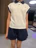 南木熊女童短袖套裝夏季2026新款中大兒童洋氣短裙褲夏裝女孩運動兩件套 米白上衣+藏青短褲【150cm】 曬單實拍圖