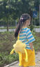 女童夏季套裝2026新款兒童運動衣服洋氣多巴胺女大童夏裝短袖短褲 套裝【條紋T恤+黃色短褲】 150 曬單實拍圖