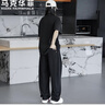 馬克華菲高檔短袖套裝2026夏季新款潮牌上衣服寬松長褲休閑冰絲運動套裝男 黑色（短袖+長褲） XL 【140-160斤】 曬單實拍圖