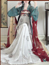 玉衡漢服成年人女古裝新中式國風女裝套裝（國色）唐刺繡齊胸對襟春夏 紅色色 上衣+白色裙子+2條披帛 均碼 90-140斤 曬單實拍圖