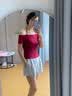 UR2026夏季新款女裝潮流百搭一字領后系帶修身T恤UYV460070+ 酒紅色 M 曬單實拍圖