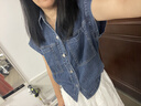 ELLE法式設計感復古純棉牛仔襯衫女2026夏季新款小眾別致氣質(zhì)上衣 牛仔藍 M 曬單實拍圖